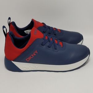Dkny Jay Jace Boys Faux Leather Lace Up Casual Fashion Sneakers Navy Red Size 3